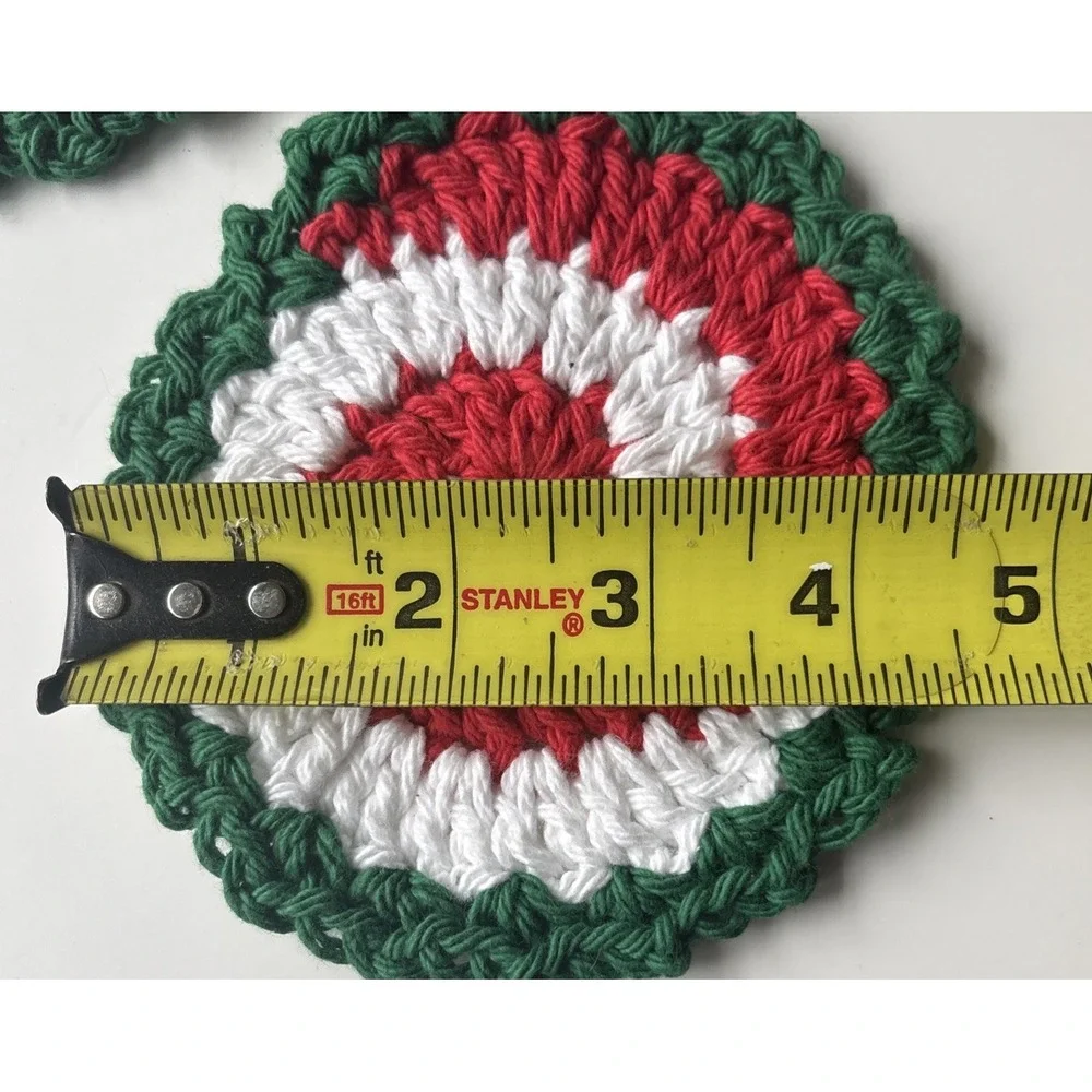 Set of 3 Handmade Crochet Christmas Coasters Peppermint Candy Cane Spiral